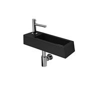 Lave main Rectangulaire Gain de place Gauche - Céramique Noire - 38x15 cm - Minimalist