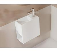 Lave main suspendu blanc en solid surface avec niche - Robinetterie à droite - 40 cm - PUMORI