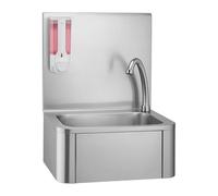 Lave-Mains Professionnel en Acier Inoxydable - Mitigeur à Commande Fémorale - Distributeur de Savon Inclus - Hygiène sans Contact - Montage Mural