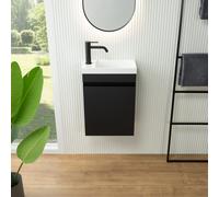Lave-mains rivea Picabo avec meuble sous-lave-mains Dia à 1 porte, charnières à gauche, noir mat, BR0574BM+BR0577WH,