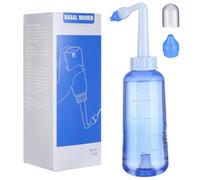 Lave-nez en Plastique 500ml, Flacon de Rinçage Nasal Bleu | Bec Coudé, Commande D’eau par Bouton, Deux Buses Dont une Garçon Fille, Corps Transparent
