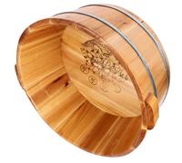 Lave-pieds Seau Bois 6,29 Pouces, Bassin Simple pour Bain Pieds | Poignées en Bois, Structure Renforcée par Deux Cercles Acier, Ouverture Large, Fond Lisse
