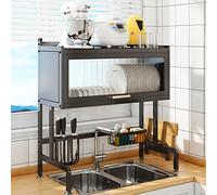Lave - Vaisselle Au - Dessus De L'évier Au - Dessus De L'étagère De Séchage De Table De Rangement De Cuisine avec Couvercle Grande Étagère De Rangement (Color : Noir, S : 75cm)