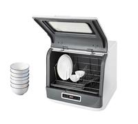 Lave-vaisselle de table, mini lave-vaisselle avec 3 programmes, utilisable avec raccord d'eau, séchage automatique, affichage LED, mini lave-vaisselle pour bureau, camping, camping-car (blanc + gris)