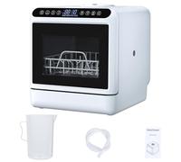 Lave-vaisselle portable avec réservoir d'eau de 5 L, 5 places, étagère à 2 niveaux, bras à 3 pulvérisations, fonction de séchage automatique à l'air libre, design compact