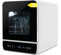 Lave-vaisselle portable de comptoir, mini lave-vaisselle avec réservoir d'eau intégré, design ultra fin et profond, contrôle tactile et double pulvérisation à 360 °, installation avec tuyau ou sans