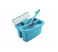 Leifheit Kit de Nettoyage avec raclette vitre 4 en 1 FlexReach Complete, Set Nettoyeur de vitres avec Seau et Manche de 43 cm, Lave-vitres 4-en-1, Housse en Microfibre Lavable, Click-System