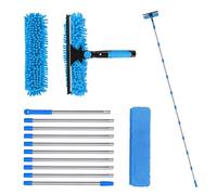 Lave Vitre Telescopique, 4,25m Kit Raclette à Vitre, 180° Raclette Douche Telescopique, Nettoyeur Verre Perche, pour Nettoyage Panneaux Solaires, Salle de Bain, Bleu