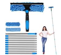 Lave Vitre Telescopique 4m, Kit Nettoyage Vitre avec 2 Chiffons, Nettoyeur de Vitre, Manche Telescopique pour Nettoyer Vitres, Mouilleur Vitre Professionnel pour Vitres Hautes, Manche Amovible (Bleu)