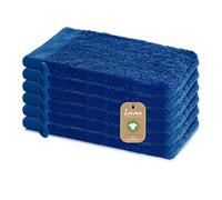 Lavea® 6 Gants de Toilette 16 x 22 cm en Éponge de Coton Biologique 100% Doux et Absorbants, pour la Maison, l’Hôtel et Le Spa - Gant de Bain avec Cordon de Suspension - Bleu Marine