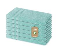 Lavea® 6 Serviettes Invité 30x50 cm en Éponge de Coton Biologique 100% Douces et Absorbantes, pour la Maison, l’Hôtel et Le Spa - Idéales également comme Serviette Visage et Mains - Vert glacé