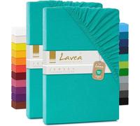 Lavea Drap Housse 140 x 200 cm - 160 x 200 cm - Lot de 2 Pièces - Série Maya en 100% Coton Respirant - pour Boxspring et Lits à Eau - Turquoise