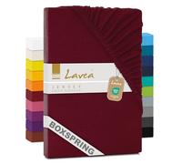 Lavea® Drap-Housse 180x200cm 100% Coton - Grand Bonnet 35 cm pour Matelas épais - avec Élastique Tout Autour en Jersey - pour Lit Boxspring - Bordeaux
