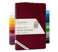 Lavea® Drap-Housse 200x220 cm - Coton 100% - Grand Bonnet 35 cm pour Matelas épais - avec Élastique Tout Autour en Jersey - pour Lit Boxspring - Bordeaux