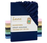 Lavea® Drap-Housse 90x200 cm - Microfibre Douce et Respirante - Bonnet 35 cm - avec Élastique Tout Autour - Certifié Oeko-TEX - Bleu Marine