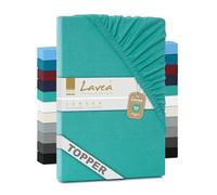 Lavea Drap-Housse en Jersey Série Maya - 180x200-200x200 cm - pour Topper et surmatelas - 100% Coton - Oeko-TEX certifié - Finition Haut de Gamme - avec élastique - Turquoise