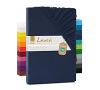 Lavea Drap-Housse en Jersey Série Maya - 180x200-200x200 cm - pour Topper et surmatelas - 100% Coton - Oeko-TEX certifié - Finition Haut de Gamme - avec élastique - Bleu Galaxie
