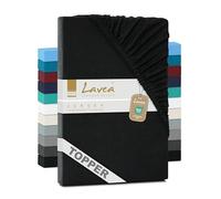 Lavea Drap-Housse en Jersey Série Maya - 200 x 220 cm - pour Topper et surmatelas - 100% Coton - Oeko-TEX certifié - Finition Haut de Gamme - avec élastique - Noir