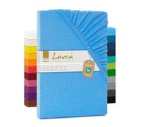 Lavea Drap-Housse en Jersey Série Maya - 200 x 220 cm - pour Topper et surmatelas - 100% Coton - Oeko-TEX certifié - Finition Haut de Gamme - avec élastique - Bleu Ciel