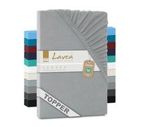 Lavea Drap-Housse en Jersey Série Maya - 200 x 220 cm - pour Topper et surmatelas - 100% Coton - Oeko-TEX certifié - Finition Haut de Gamme - avec élastique - Argenté