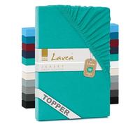 Lavea Drap-Housse en Jersey Série Maya - 90x200-100x200cm- pour Topper et surmatelas - 100% Coton - Oeko-TEX certifié - Finition Haut de Gamme - avec élastique - Turquoise