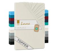 Lavea Drap-Housse en Jersey Série Maya - 90x200-100x200cm - pour Topper et surmatelas - 100% Coton - Oeko-TEX certifié - Finition Haut de Gamme - avec élastique - Blanc crème Naturel