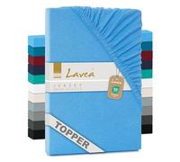 Lavea Drap-Housse en Jersey Série Maya - Série Maya - 90x200-100x200cm- pour Topper et surmatelas - 100% Coton - Oeko-TEX certifié - Finition Haut de Gamme - avec élastique - Bleu Ciel