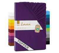 Lavea® Drap-Housse pour Surmatelas/Topper 180x190/200 cm - Jersey 100% Coton - pour Surmatelas Jusqu’à 12 cm - avec Élastique Tout Autour - Certifié Oeko-TEX - Violet foncé
