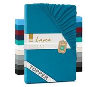 Lavea® Drap-Housse pour Surmatelas/Topper 180x190/200 cm - Jersey 100% Coton - pour Surmatelas Jusqu’à 12 cm - avec Élastique Tout Autour - Certifié Oeko-TEX - Aquamarine