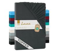 Lavea® Drap-Housse pour Surmatelas/Topper 200x220 cm - Jersey 100% Coton - pour Surmatelas Jusqu’à 12 cm - avec Élastique Tout Autour - Certifié Oeko-TEX - Anthracite