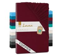 Lavea® Drap-Housse pour Surmatelas/Topper 90x190/200 cm - Jersey 100% Coton - pour Surmatelas Jusqu’à 12 cm - avec Élastique Tout Autour - Certifié Oeko-TEX - Bordeaux