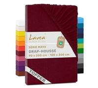 Lavea® Drap-Housse pour Surmatelas/Topper 90x190/200cm - Jersey 100% Coton - pour Surmatelas Jusqu’à 10 cm - avec Élastique Tout Autour - Certifié Oeko-TEX - Bordeaux
