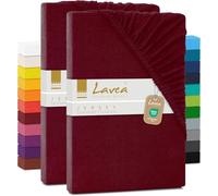 Lavea Lot 2 Drap Housse 140 x 200 cm - 160 x 200 cm - Série Maya en 100% Coton Respirant - Certifié Oeko-Tex - Bordeaux