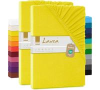 Lavea Lot 2 Drap Housse 140 x 200 cm - 160 x 200 cm - Série Maya en 100% Coton Respirant - Certifié Oeko-Tex - Jaune Soleil