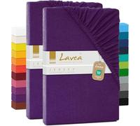 Lavea Lot 2 Drap Housse 140 x 200 cm - 160 x 200 cm - Série Maya en 100% Coton Respirant - Certifié Oeko-Tex - Violet
