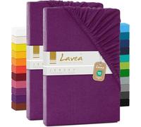 Lavea Lot 2 Drap Housse 140 x 200 cm - 160 x 200 cm - Série Maya en 100% Coton Respirant - Certifié Oeko-Tex - Convient aux Matelas jusqu'à 20cm - Lilas