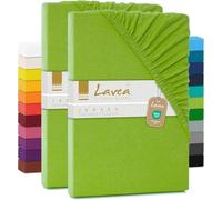 Lavea Lot 2 Drap Housse 180 x 200 cm - 200 x 200 cm - Série Maya en 100% Coton Respirant - Certifié Oeko-Tex -Vert Pomme