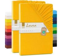 Lavea Lot 2 Drap Housse 180 x 200 cm - 200 x 200 cm - Série Maya en 100% Coton Respirant - Certifié Oeko-Tex -Jaune Doré