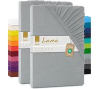 Lavea Lot 2 Drap Housse 200 x 220 cm - Série Maya en 100% Coton Respirant - Certifié Oeko-Tex - pour boxspring et Lits à Eau jusqu'à 40 cm de Hauteur - Argenté