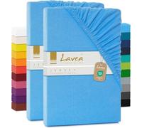 Lavea Lot 2 Drap Housse 200 x 220 cm - Série Maya en 100% Coton Respirant - Certifié Oeko-Tex - pour boxspring et Lits à Eau jusqu'à 40 cm de Hauteur - Bleu Ciel