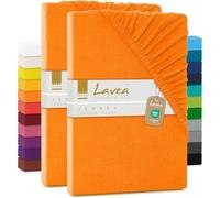 Lavea Lot 2 Drap Housse 200 x 220 cm - Série Maya en 100% Coton Respirant - Certifié Oeko-Tex - pour boxspring et Lits à Eau jusqu'à 40 cm de Hauteur - Rouge Coucher de Soleil
