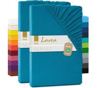 Lavea Lot 2 Drap Housse 200 x 220 cm - Série Maya en 100% Coton Respirant - Certifié Oeko-Tex - pour boxspring et Lits à Eau jusqu'à 40 cm de Hauteur - Aquamarine
