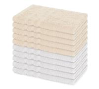 Lavea® Lot de 10 Serviettes Invité 30x50 cm 100% Coton - Douces et Absorbantes - pour Maison, Hôtel, Spa et Invités - Parfaites comme Serviette Main/Essuie-Main - Blanc et Crème