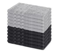 Lavea® Lot de 10 Serviettes Invité 30x50 cm 100% Coton - Douces et Absorbantes - pour Maison, Hôtel, Spa et Invités - Parfaites comme Serviette Main/Essuie-Main - Anthracite et Argent