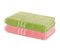 Lavea® Lot de 2 Draps de Bain 100x150 cm - Serviette de Sauna en éponge 100% Coton, Doux, Absorbant et Résistant - Idéal Salle de Bain, Spa, Hôtel - Vert Clair et Rose Pastel