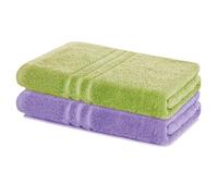 Lavea® Lot de 2 Draps de Bain 100x150 cm - Serviette de Sauna en éponge 100% Coton, Doux, Absorbant et Résistant - Idéal Salle de Bain, Spa, Hôtel - Vert Clair et Lavande