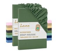 Lavea® Lot de 2 Draps-Housses 100x200 cm - Microfibre Douce et Respirante - Bonnet 35 cm - avec Élastique Tout Autour - Certifié Oeko-TEX - Vert Olive