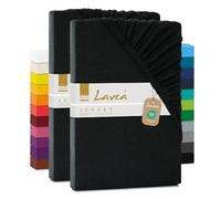 Lavea® Lot de 2 Draps-Housses 90x190/200 cm - Coton 100% Doux et Respirant - pour Matelas Épais Jusqu’à 20 cm - Jersey avec Élastique Tout Autour - Noir