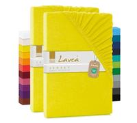 Lavea® Lot de 2 Draps-Housses Maya - Jersey 100% Coton - pour Lits Standard, Boxspring, à Eau ou avec Surmatelas - avec élastique - Oeko-TEX® - Respirants (Jaune Soleil, 180x200-200x200cm)