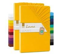 Lavea® Lot de 2 Draps-Housses Maya - Jersey 100% Coton - pour Lits Standard, Boxspring, à Eau ou avec Surmatelas - avec élastique - Oeko-TEX® - Respirants (Jaune Doré, 120 x 200 cm)